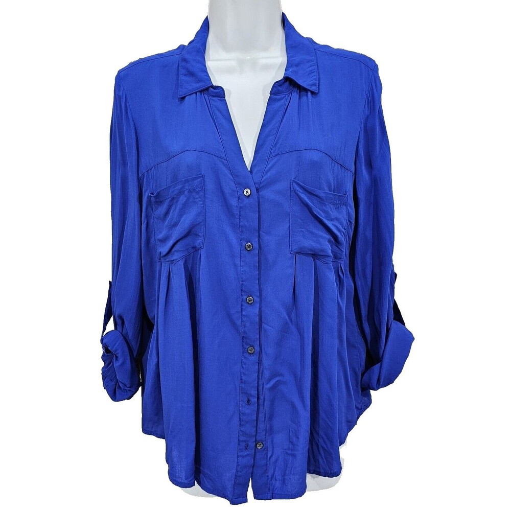 Anthropologie Maeve Button Up Tunic Top Relaxed Mediterranean Blue Boho Size S